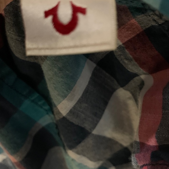 TRUE RELIGION Georgia Plaid Shirt Pearl Snap distressed elbow - Picture 11 of 11